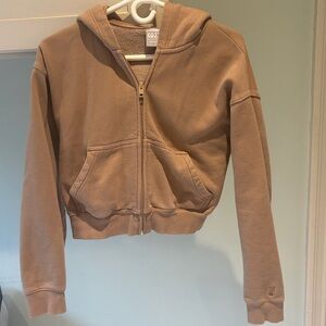 TNA Cozy Fleece Boyfriend Full Zip Hoodie in Light Brown / Tan